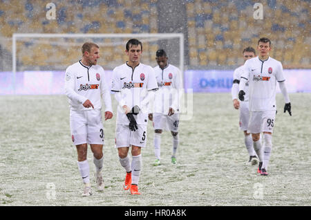 KYIV, UKRAINE - OCTOBER 26, 2016: FC Zorya Luhansk players thank fans after the Cup of Ukraine Round of 16 game against FC Dynamo Kyiv at NSC Olimpiys Stock Photo