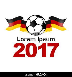 Stylized concept web banner on football game for funs and players. Emblem icon for football championship. German flag and soccer ball. Stock Vector