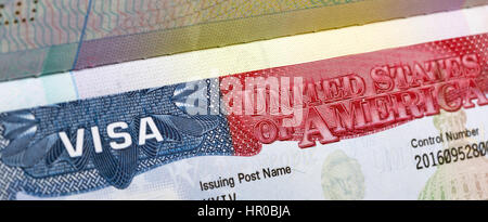 American Visa in the passport closeup Stock Photo
