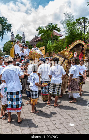 UBUD, INDONESIA - AUGUST 29, 2008: School children taking part in traditional Barong dance Stock Photo