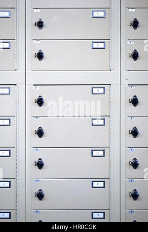 Rows of lockers in a university building hallway. Stock Photo