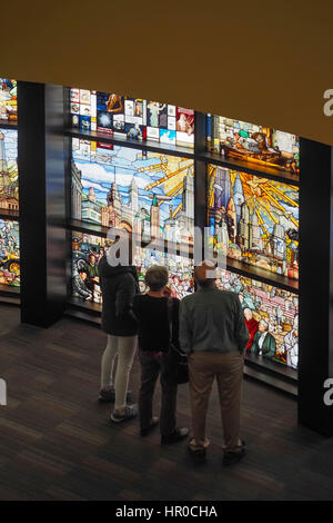 'The Roots of Knowledge' stained glass installation at Utah Valley University. Stock Photo