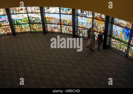 'The Roots of Knowledge' stained glass installation at Utah Valley University. Stock Photo