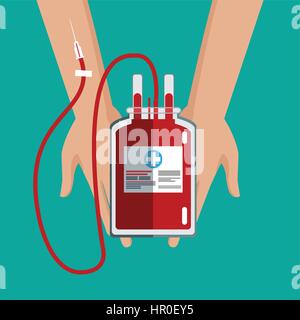 hand holding iv bag blood care Stock Vector