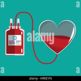 donate blood glass heart and iv bag Stock Vector