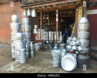 Street shop in Bhaktapur, Place of devotees. Also known as Bhadgaon or Khwopa, it is an ancient Newar city in the east corner of the Kathmandu Valley, Stock Photo