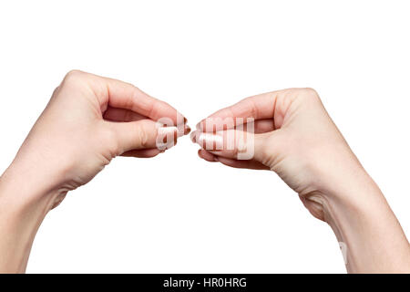 Gesture by two female hands kiss isolated on white background Stock Photo