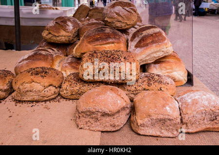 Fresh Bread on a Market Stall in Dorchester Stock Photo