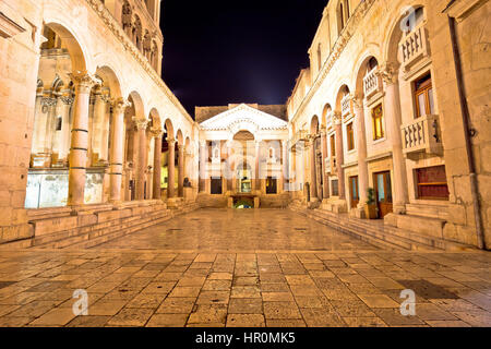 Split historic landmarks evening view Peristil square, UNESCO world heritage site, Dalmatia, Croatia Stock Photo