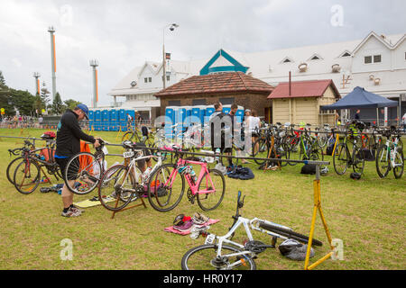 Newcastle, New South Wales, Australia. 26th February 2017. Newcastle hosts its 24th annual triathlon event commencing at Queens Wharf in the heart of this harbour city in New South Wales, Australia. Credit: martin berry/Alamy Live News Stock Photo