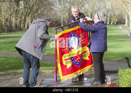 London, UK. 26th Feb, 2017. A service of commemoration at Bishop's Park in Fulham including a wreath laying ceremony and prayers to commemorate the 80th anniversary of the Battle of Jarama which was fought by British volunteers of the International Brigade during the Spanish civil war against fascism Credit: amer ghazzal/Alamy Live News Stock Photo