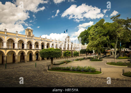 Parque Central and Colonial Buildings - Antigua, Guatemala Stock Photo