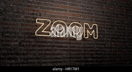 ZOOM -Realistic Neon Sign on Brick Wall background - 3D rendered royalty free stock image. Can be used for online banner ads and direct mailers. Stock Photo