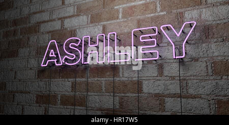 ASHLEY - fluorescent Neon tube Sign on brickwork - Front view - 3D ...