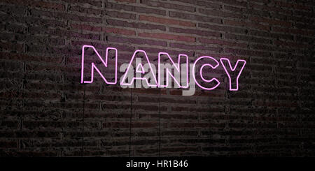 Nancy Neon Sign - Glowing Neon Sign On Brickwall Wall - 3d Rendered 