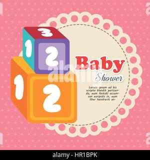 cubes with numbers baby shower card Stock Vector