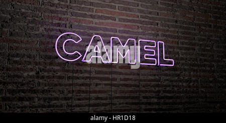 CAMEL -Realistic Neon Sign on Brick Wall background - 3D rendered royalty free stock image. Can be used for online banner ads and direct mailers. Stock Photo