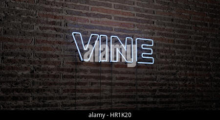 VINE -Realistic Neon Sign on Brick Wall background - 3D rendered royalty free stock image. Can be used for online banner ads and direct mailers. Stock Photo