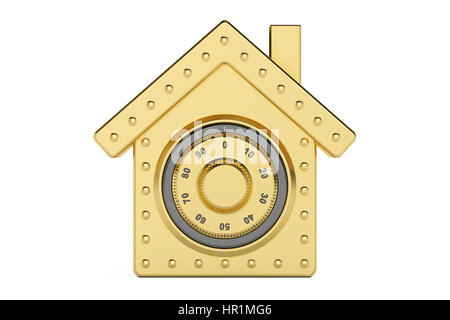 House safe. Combination safe box in shape of home, 3D rendering isolated on white background Stock Photo