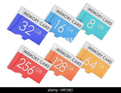 set of memory cards, 3D rendering isolated on white background Stock Photo