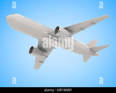 3d rendering white airplane on blue background Stock Photo