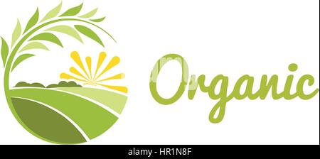 Isolated abstract green color round shape sunny meadow logo, agricultural logotype vector illustration. Stock Vector
