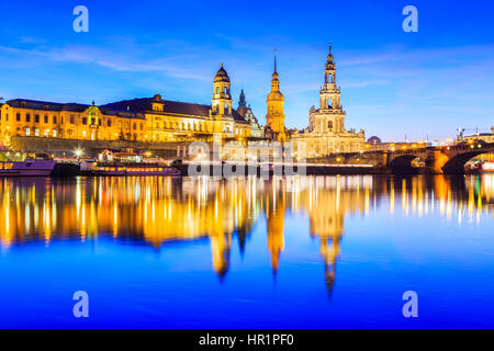 Dresden,  Germany.  Cathedral of the Holy Trinity or Hofkirche, Bruehl's Terrace Stock Photo