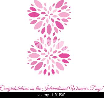 Isolated pink color number eight of petals icon, international women day greeting card element vector illustration. Stock Vector