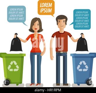 Garbage can, waste bin, trash container, dumpster infographic. Keep clean or do not litter, concept. Cartoon vector illustration Stock Vector