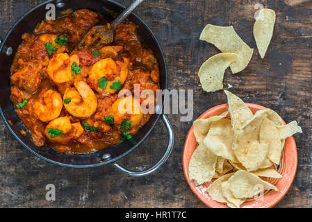 Prawn curry and popodoms - top view Stock Photo