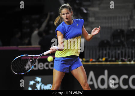 CLUJ-NAPOCA, ROMANIA - APRIL 15, 2016: German tennis player Julia Gorges (WTA singles ranking 59) plays during the training before the match against R Stock Photo