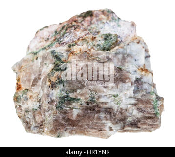 macro shooting of geological collection mineral - specimen of Delhayelite stone isolated on white background Stock Photo