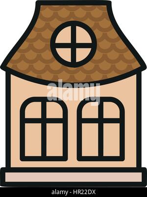 Isolated pink color low-rise municipal house in lineart style icon, element of urban architectural building vector illustration. Stock Vector