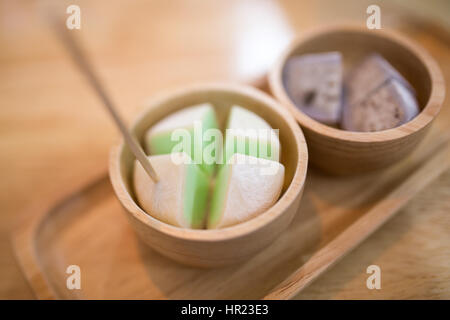 melon mochi ice cream in wood cup Stock Photo