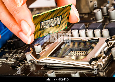Modern processor and motherboard for a home computer Stock Photo