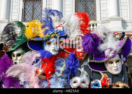 Group of typical venetian carnival masks in the shop Stock Photo