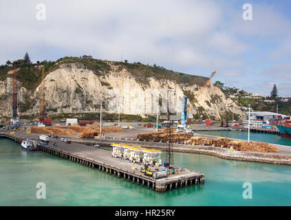 The view of Napier town port with overlooking cliff in a background (New Zealand). Stock Photo