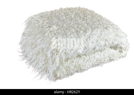 White soft woolen blanket with heather and with cozy look on white background Stock Photo
