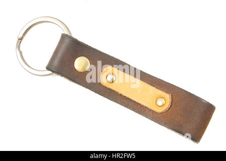 leather key chain isolated on white background Stock Photo