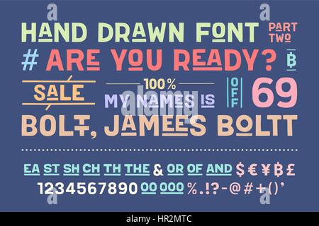 Hand-drawn alphabet and font. Part Two Stock Vector