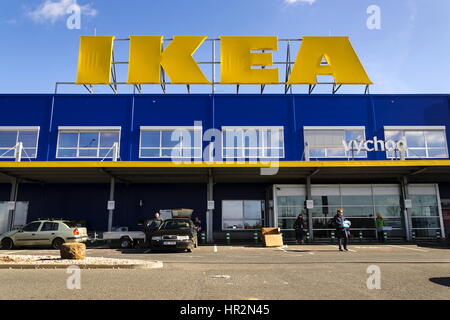 PRAGUE, CZECH REPUBLIC - FEBRUARY 25: IKEA furniture company logo on building exterior on February 25, 2017 in Prague, Czech republic. Stock Photo