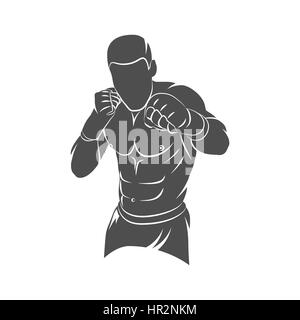 Silhouette mixed martial arts fighter on a white background. Photo illustration. Stock Photo