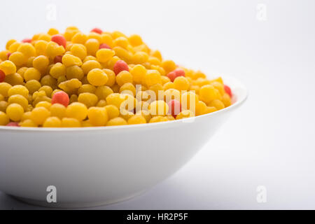 indian sweet boondi or bundi in raw form, main ingredient of bundi laddoo or can eat as is Stock Photo