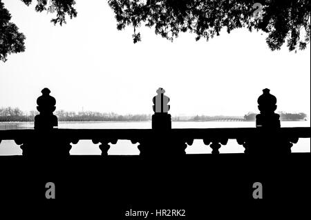 Silhouette of the marble fence in Summer Palace Stock Photo