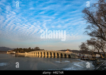 Seventeen Hole bridge of Summer Palace in winter Stock Photo