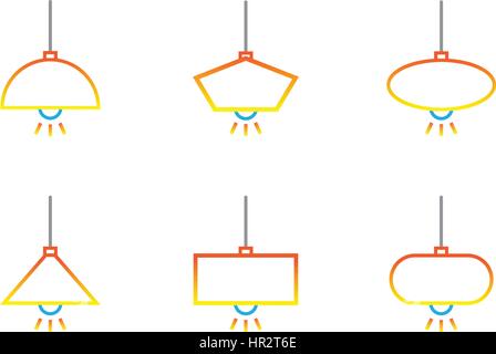Chandelier Hanging lamp out line icon set with isolated white background Stock Vector