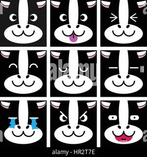 Square emotion face of Black and white Cow vector with isolated Stock Vector