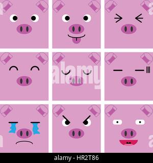 Square emotion face of Pink Pig vector with isolated Stock Vector