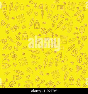 Simple yellow Line of urban town with dark grey background Stock Vector