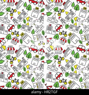 Pattern Simple icon urban building with color on white background Stock Vector